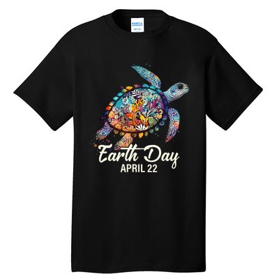 Earth Day 2024 Restore Earth Sea Turtle Art Save The Planet Tall T-Shirt