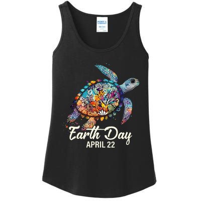 Earth Day 2024 Restore Earth Sea Turtle Art Save The Planet Ladies Essential Tank