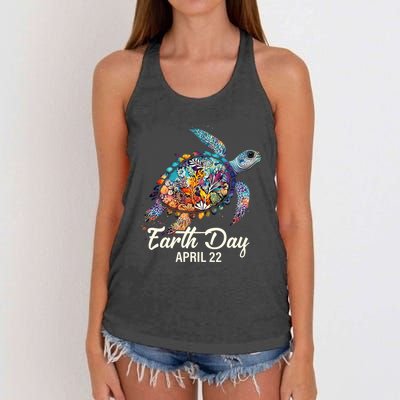 Earth Day 2024 Restore Earth Sea Turtle Art Save The Planet Women's Knotted Racerback Tank