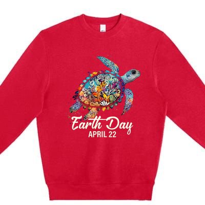 Earth Day 2024 Restore Earth Sea Turtle Art Save The Planet Premium Crewneck Sweatshirt