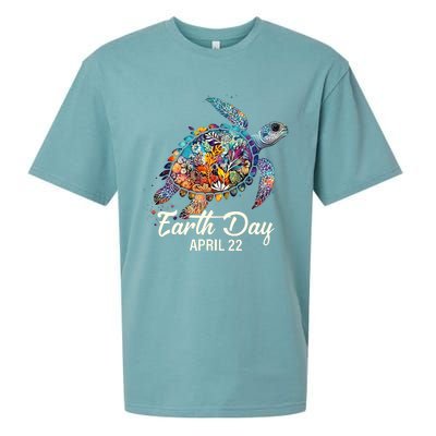 Earth Day 2024 Restore Earth Sea Turtle Art Save The Planet Sueded Cloud Jersey T-Shirt