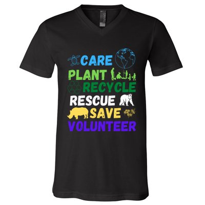 Earth Day 2024 Save Bees Rescue Animals Plant Trees Recycle V-Neck T-Shirt