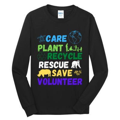 Earth Day 2024 Save Bees Rescue Animals Plant Trees Recycle Tall Long Sleeve T-Shirt