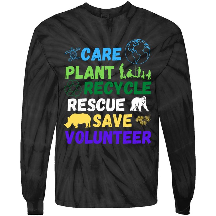 Earth Day 2024 Save Bees Rescue Animals Plant Trees Recycle Tie-Dye Long Sleeve Shirt