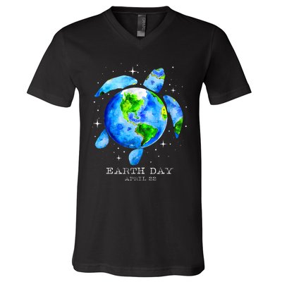 Earth Day 2024 Restore Earth Sea Turtle Art Save The Planet V-Neck T-Shirt