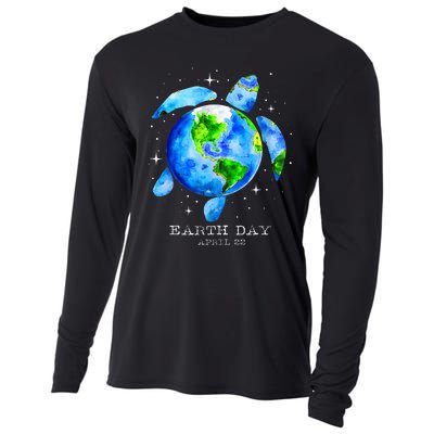 Earth Day 2024 Restore Earth Sea Turtle Art Save The Planet Cooling Performance Long Sleeve Crew