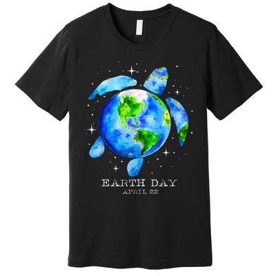 Earth Day 2024 Restore Earth Sea Turtle Art Save The Planet Premium T-Shirt