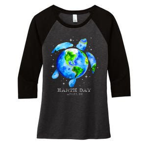 Earth Day 2024 Restore Earth Sea Turtle Art Save The Planet Women's Tri-Blend 3/4-Sleeve Raglan Shirt