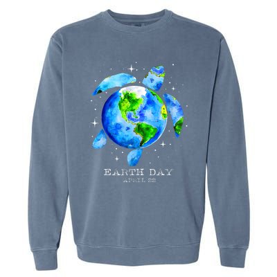 Earth Day 2024 Restore Earth Sea Turtle Art Save The Planet Garment-Dyed Sweatshirt