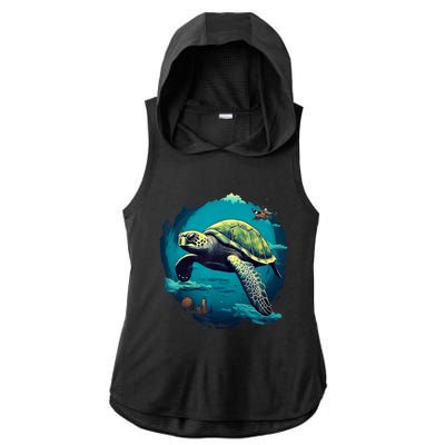 Earth Day 2024 Restore Earth Sea Turtle Art Save The Planet Ladies PosiCharge Tri-Blend Wicking Draft Hoodie Tank