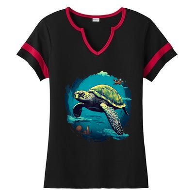 Earth Day 2024 Restore Earth Sea Turtle Art Save The Planet Ladies Halftime Notch Neck Tee