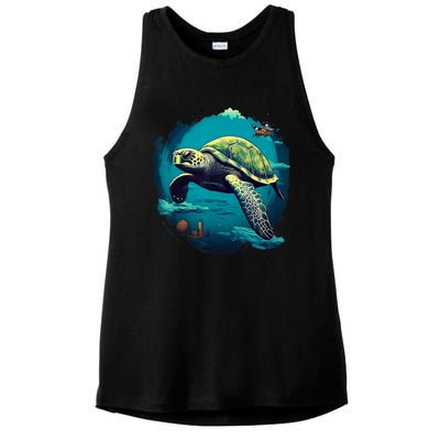 Earth Day 2024 Restore Earth Sea Turtle Art Save The Planet Ladies PosiCharge Tri-Blend Wicking Tank