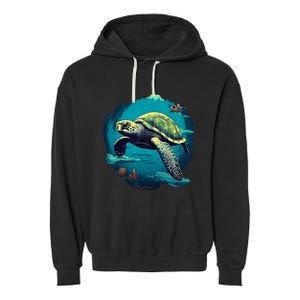 Earth Day 2024 Restore Earth Sea Turtle Art Save The Planet Garment-Dyed Fleece Hoodie