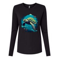 Earth Day 2024 Restore Earth Sea Turtle Art Save The Planet Womens Cotton Relaxed Long Sleeve T-Shirt