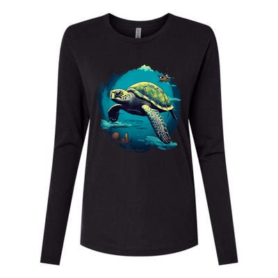 Earth Day 2024 Restore Earth Sea Turtle Art Save The Planet Womens Cotton Relaxed Long Sleeve T-Shirt