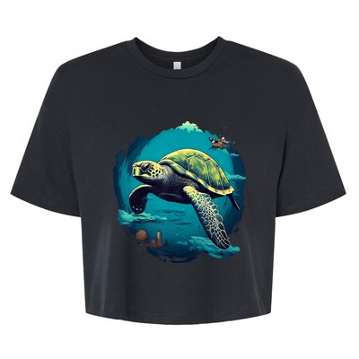 Earth Day 2024 Restore Earth Sea Turtle Art Save The Planet Bella+Canvas Jersey Crop Tee