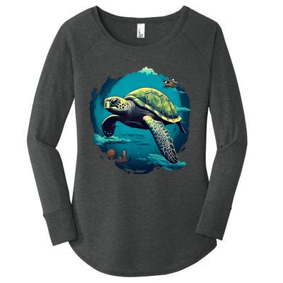 Earth Day 2024 Restore Earth Sea Turtle Art Save The Planet Women's Perfect Tri Tunic Long Sleeve Shirt