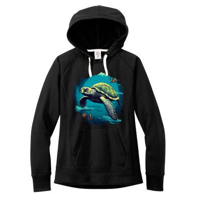 Earth Day 2024 Restore Earth Sea Turtle Art Save The Planet Women's Fleece Hoodie