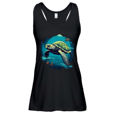 Earth Day 2024 Restore Earth Sea Turtle Art Save The Planet Ladies Essential Flowy Tank