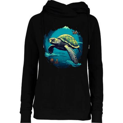 Earth Day 2024 Restore Earth Sea Turtle Art Save The Planet Womens Funnel Neck Pullover Hood