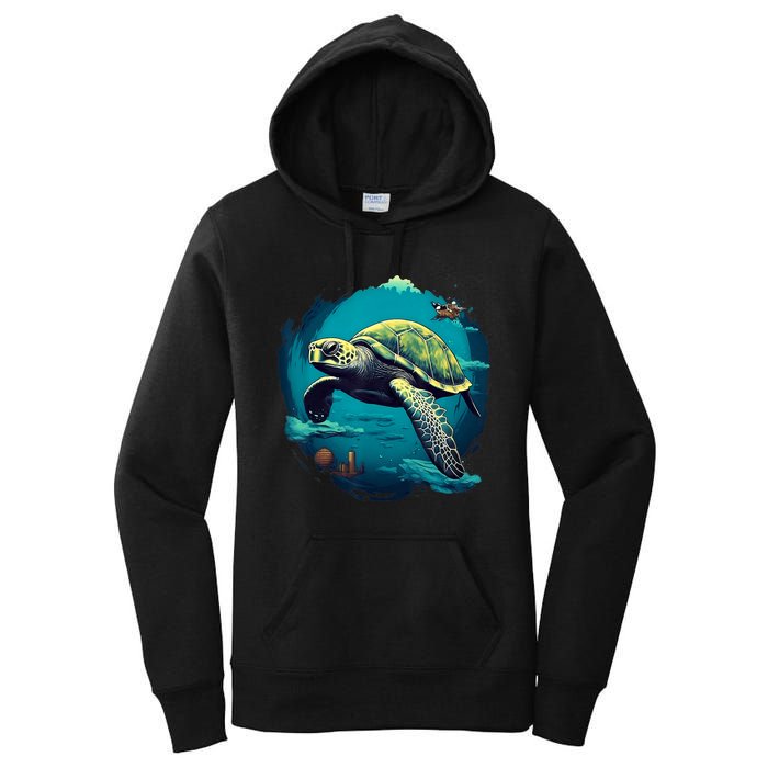 Earth Day 2024 Restore Earth Sea Turtle Art Save The Planet Women's Pullover Hoodie