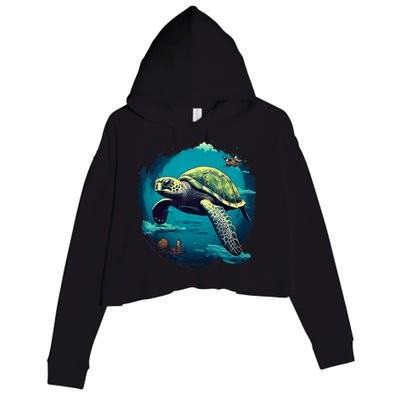 Earth Day 2024 Restore Earth Sea Turtle Art Save The Planet Crop Fleece Hoodie