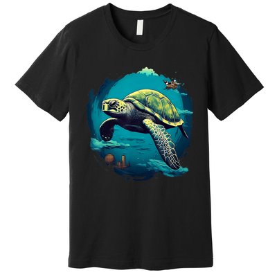 Earth Day 2024 Restore Earth Sea Turtle Art Save The Planet Premium T-Shirt