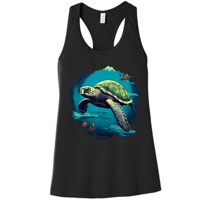 Earth Day 2024 Restore Earth Sea Turtle Art Save The Planet Women's Racerback Tank