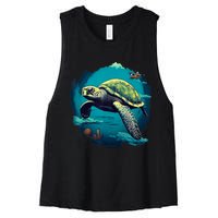 Earth Day 2024 Restore Earth Sea Turtle Art Save The Planet Women's Racerback Cropped Tank