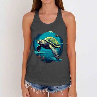 Earth Day 2024 Restore Earth Sea Turtle Art Save The Planet Women's Knotted Racerback Tank