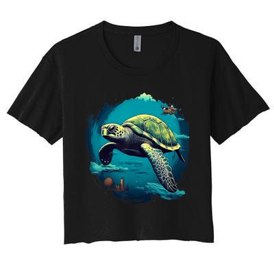 Earth Day 2024 Restore Earth Sea Turtle Art Save The Planet Women's Crop Top Tee