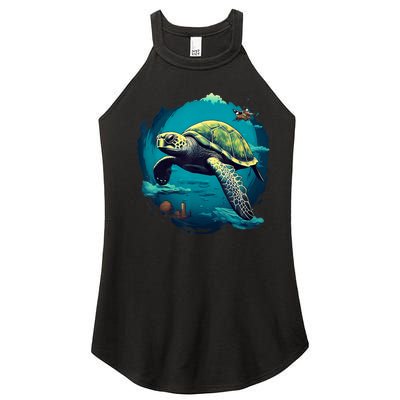 Earth Day 2024 Restore Earth Sea Turtle Art Save The Planet Women's Perfect Tri Rocker Tank