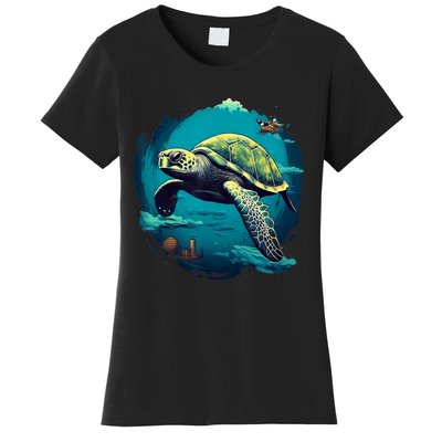 Earth Day 2024 Restore Earth Sea Turtle Art Save The Planet Women's T-Shirt