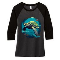 Earth Day 2024 Restore Earth Sea Turtle Art Save The Planet Women's Tri-Blend 3/4-Sleeve Raglan Shirt