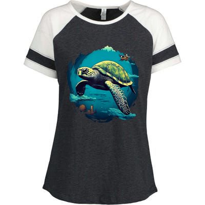 Earth Day 2024 Restore Earth Sea Turtle Art Save The Planet Enza Ladies Jersey Colorblock Tee