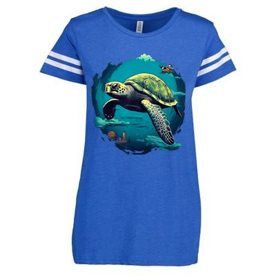 Earth Day 2024 Restore Earth Sea Turtle Art Save The Planet Enza Ladies Jersey Football T-Shirt