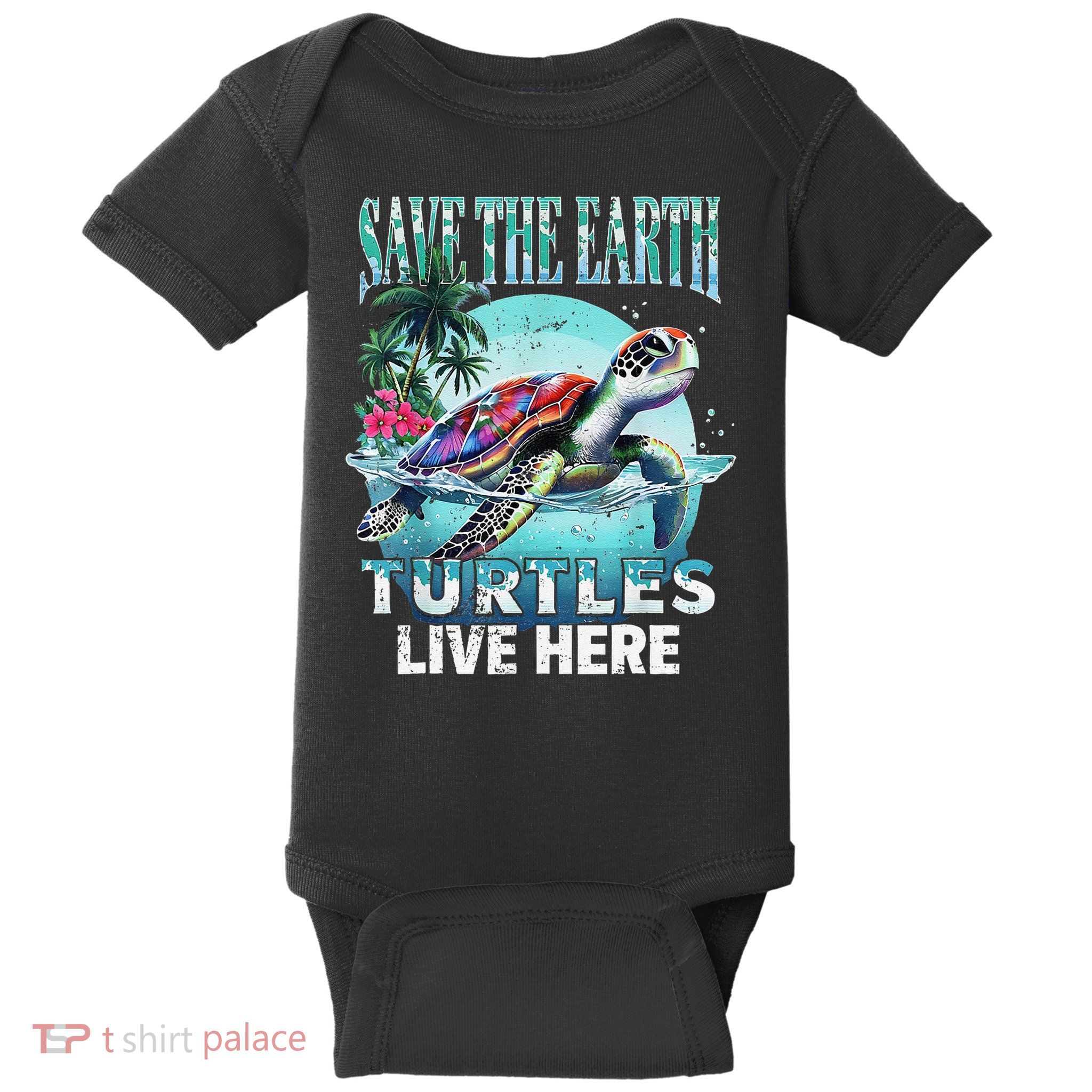 Earth Day 2025 Restore Earth Sea Turtle Art Save The Planet Baby Bodysuit