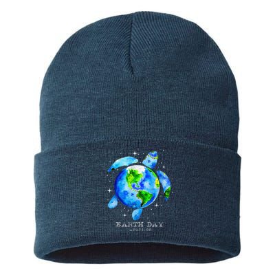 Earth Day 2024 Restore Earth Sea Turtle Art Save The Planet Sustainable Knit Beanie