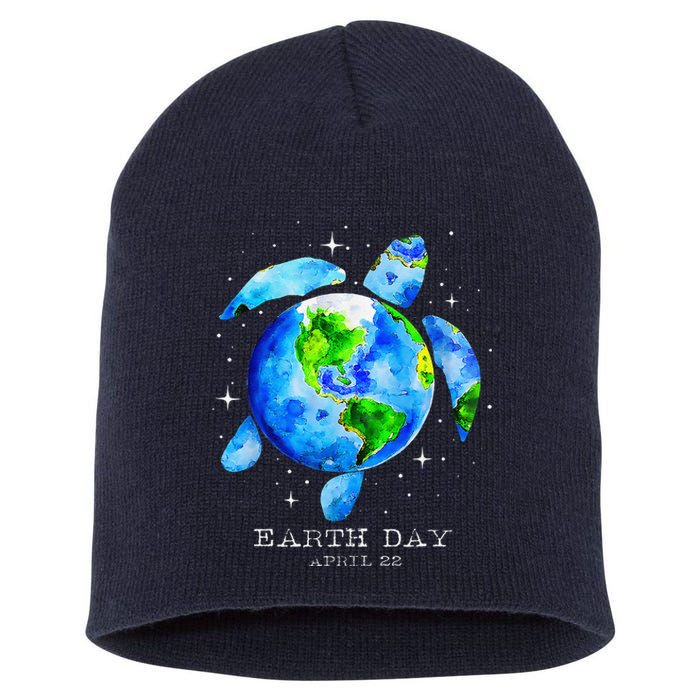 Earth Day 2024 Restore Earth Sea Turtle Art Save The Planet Short Acrylic Beanie