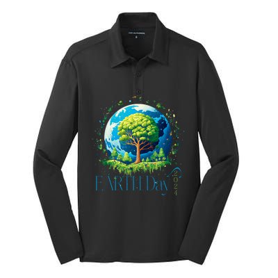 Earth Day 2024 Environmental International Awareness Silk Touch Performance Long Sleeve Polo