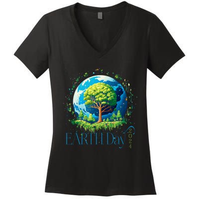 Earth Day 2024 Environmental International Awareness Women's V-Neck T-Shirt