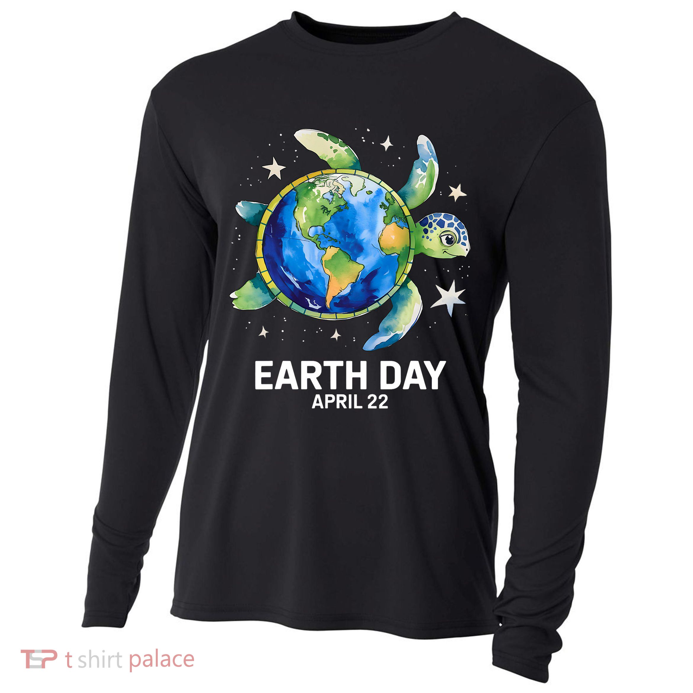 Earth Day 2025 Restore Earth Sea Turtle Art Save The Planet  Cooling Performance Long Sleeve Crew