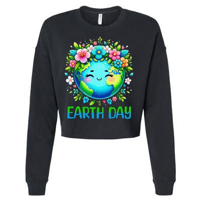 Earth Day 2025 Flower Crowns  Women  Save Earth Cropped Pullover Crew