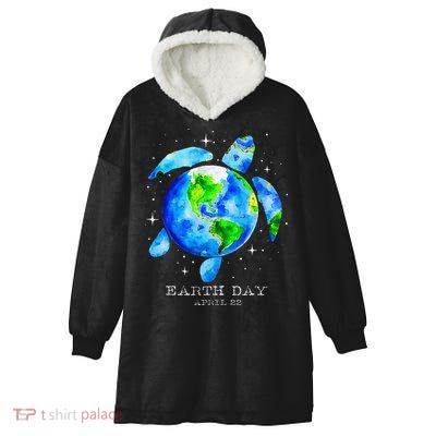 Earth Day 2025 Restore Earth Sea Turtle Art Save The Planet Hooded Wearable Blanket