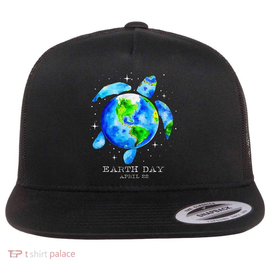 Earth Day 2025 Restore Earth Sea Turtle Art Save The Planet Flatbill Hat