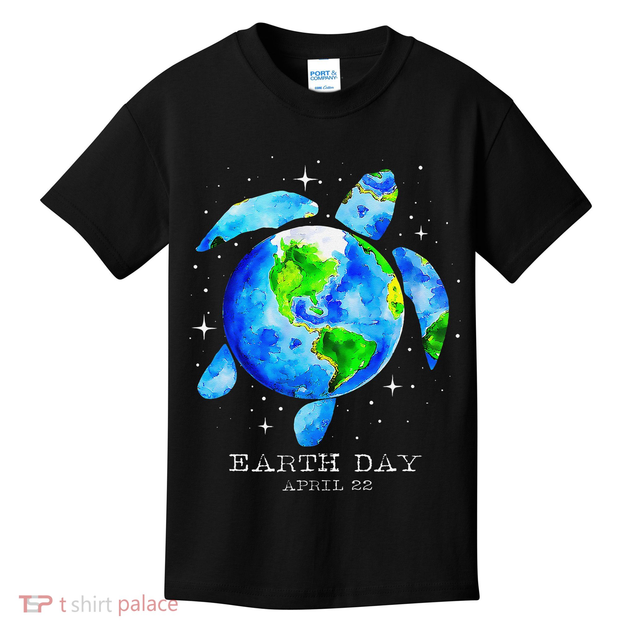 Earth Day 2025 Restore Earth Sea Turtle Art Save The Planet Kids T-Shirt