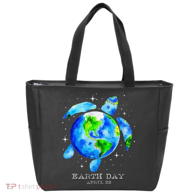 Earth Day 2025 Restore Earth Sea Turtle Art Save The Planet Zip Tote Bag