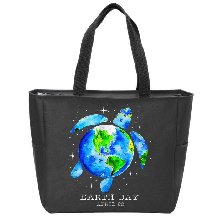 Earth Day 2025 Restore Earth Sea Turtle Art Save The Planet Zip Tote Bag