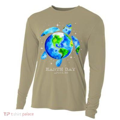 Earth Day 2025 Restore Earth Sea Turtle Art Save The Planet Cooling Performance Long Sleeve Crew