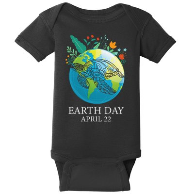 Earth Day 2025 Restore Earth Sea Turtle Art Save the Planet Baby Bodysuit